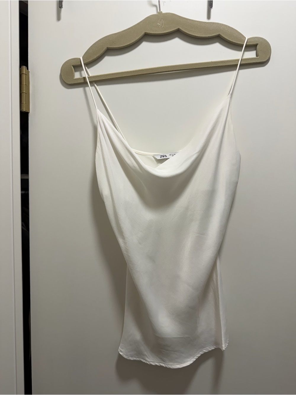 Zara White Cowl Neck Satin Cami Top - Sz S